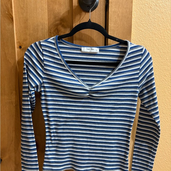 3 Ribbed Long Sleeve Tops - Blue Stripe, Light Blue, Olive - Picture 2 of 10